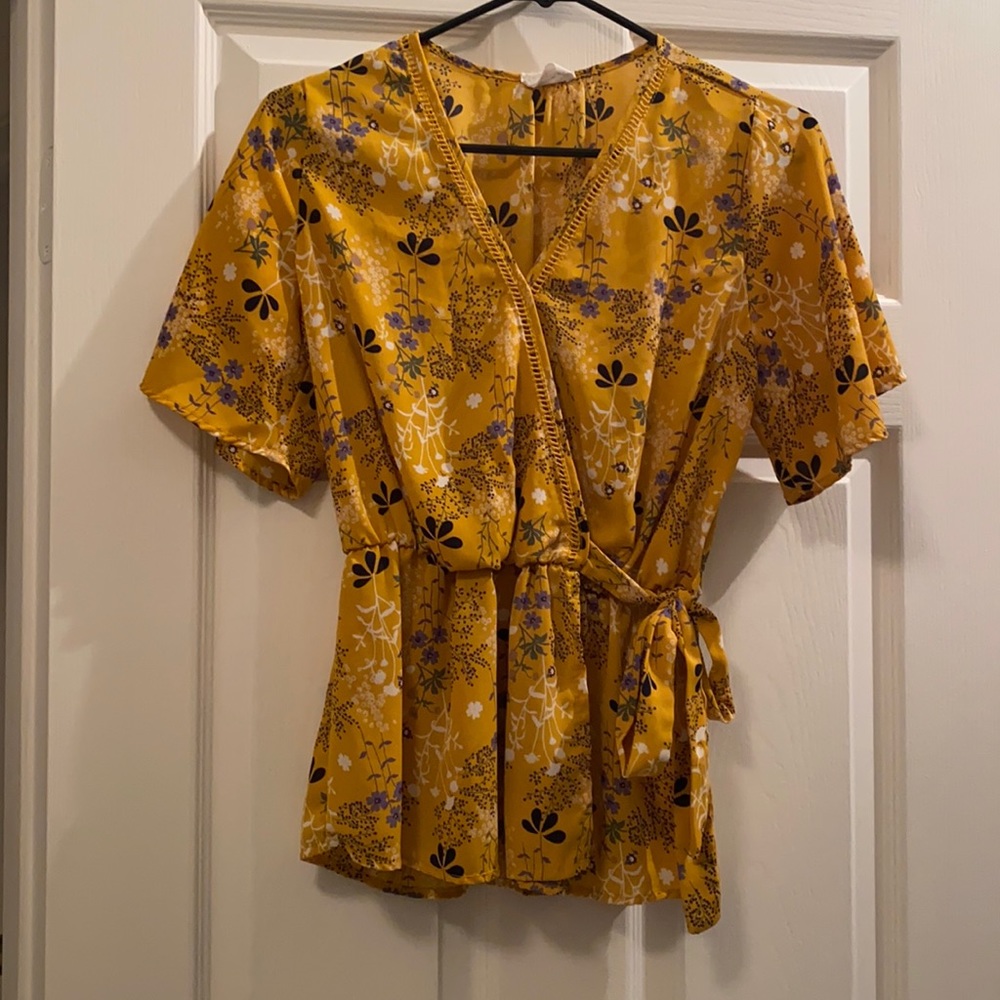 Mustard yellow floral blouse